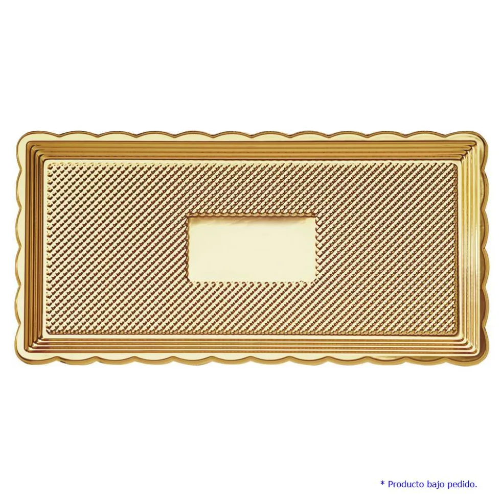 Bandeja Rectangular Dorada PVC 15 x 25 cm - 150 uds