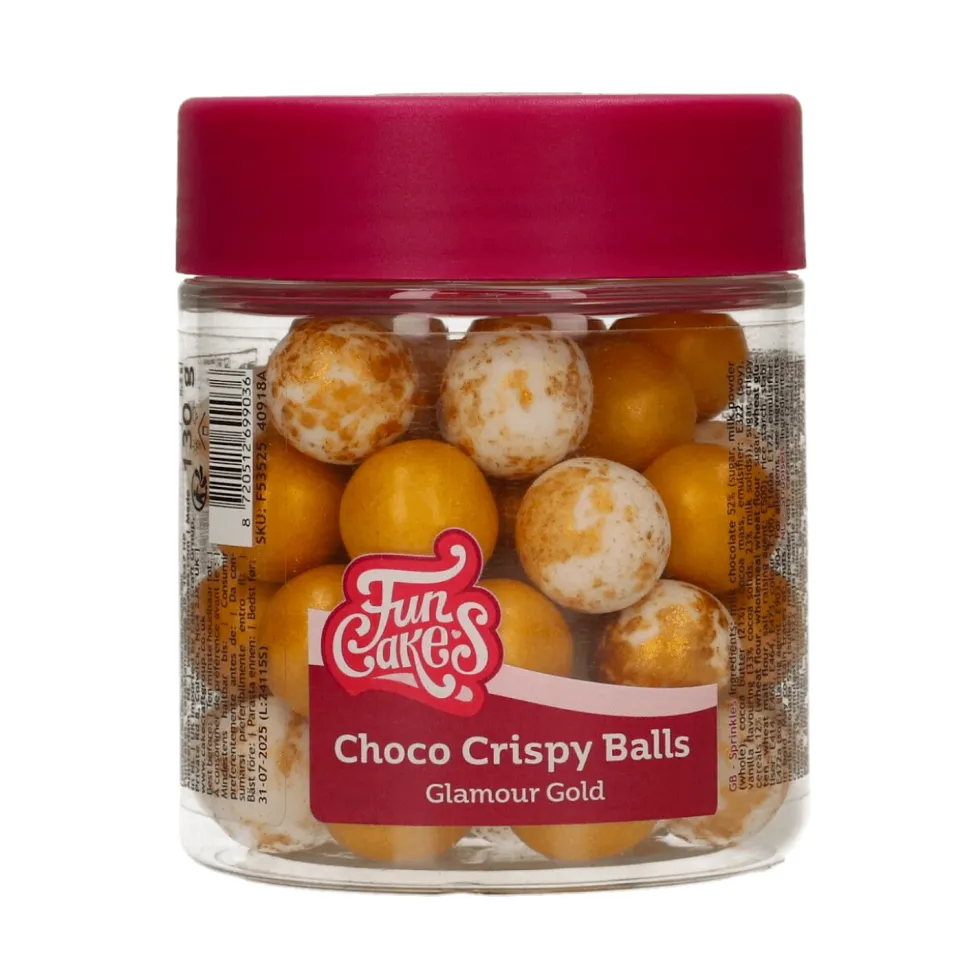 Bolas Crujientes de Chocolate Glamour Gold 130 gr - Funcakes