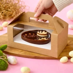 Caja Kraft con Ventana para Huevo de Pascua con Base Ajustable
