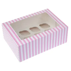 Caja para 12 mini cupcakes Rosa y blanca