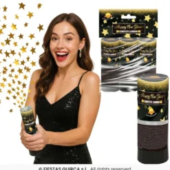 Cañón Confeti Estrellas Doradas 10,5 cm - 3 uds