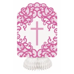Centros de Mesa Comunión Cruz Rosa