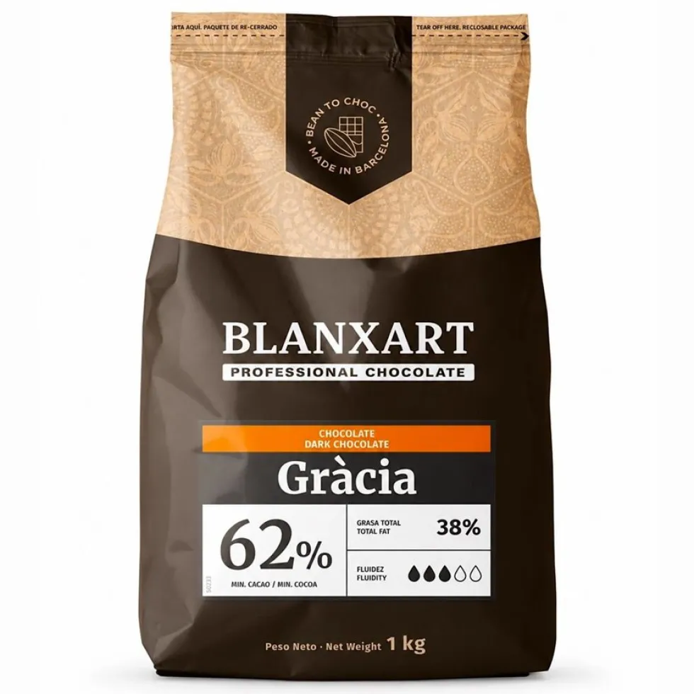 Cobertura de Chocolate Negro Gracia 62 % - 1 Kg - Blanxart