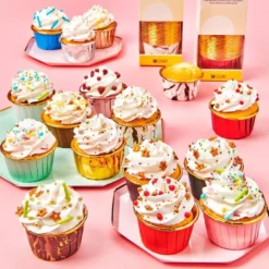 Cápsulas Cupcakes Azul con Borde Dorado - 50 uds