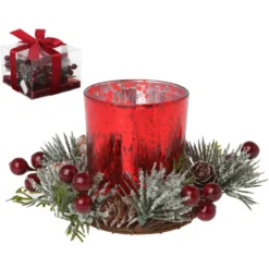 Decoración Navidad Portavela Cristal Rojo