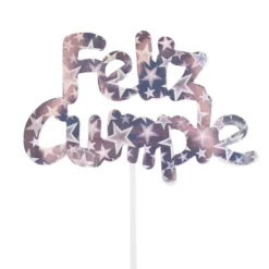 Decoración para Tarta Feliz Cumple Plata Holográfico