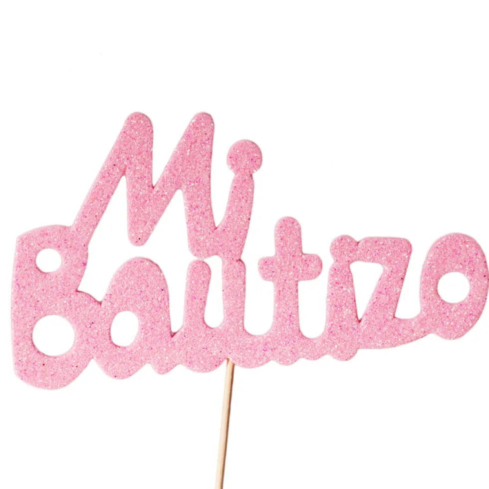 Decoración para Tartas Mi Bautizo Rosa