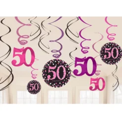 Decoración Colgante Espiral 50 años Rosa Brillante 12 piezas