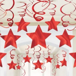 Decoración Colgante Estrellas y Espirales Rojas 30 ud