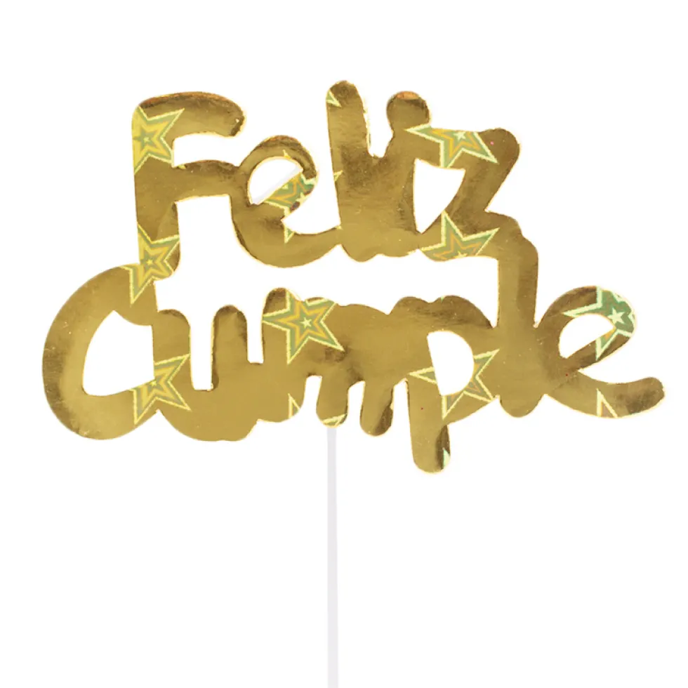 Decoración para Tarta Feliz Cumple Oro Holográfico