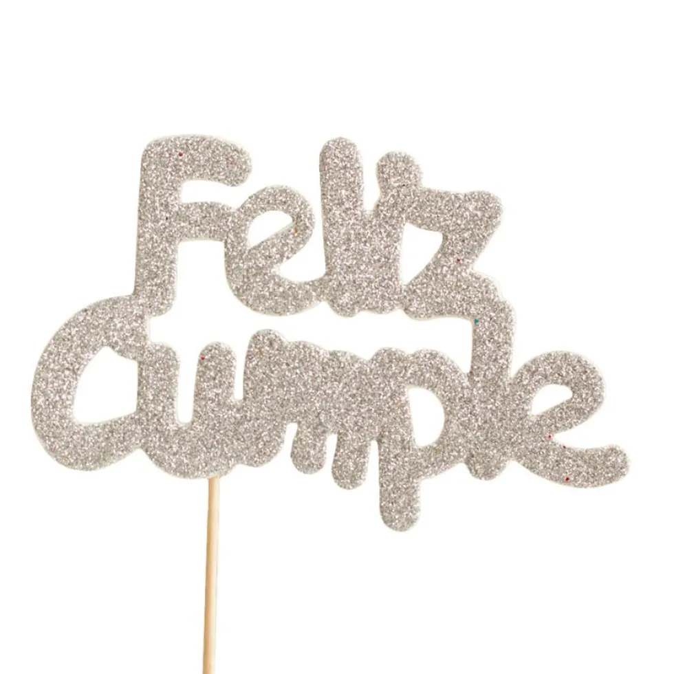 Decoración para Tarta Feliz Cumple Plata