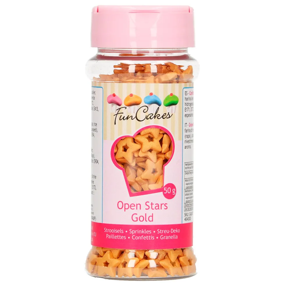 Estrellas Abiertas Doradas de Azúcar 50 gr - FunCakes