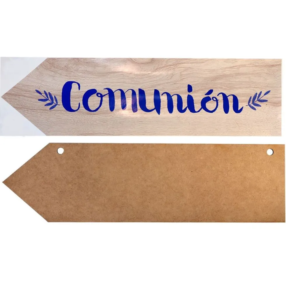 Flecha de Madera con Vinilo Comunión Azul