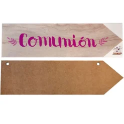Flecha de Madera con Vinilo Comunión Rosa
