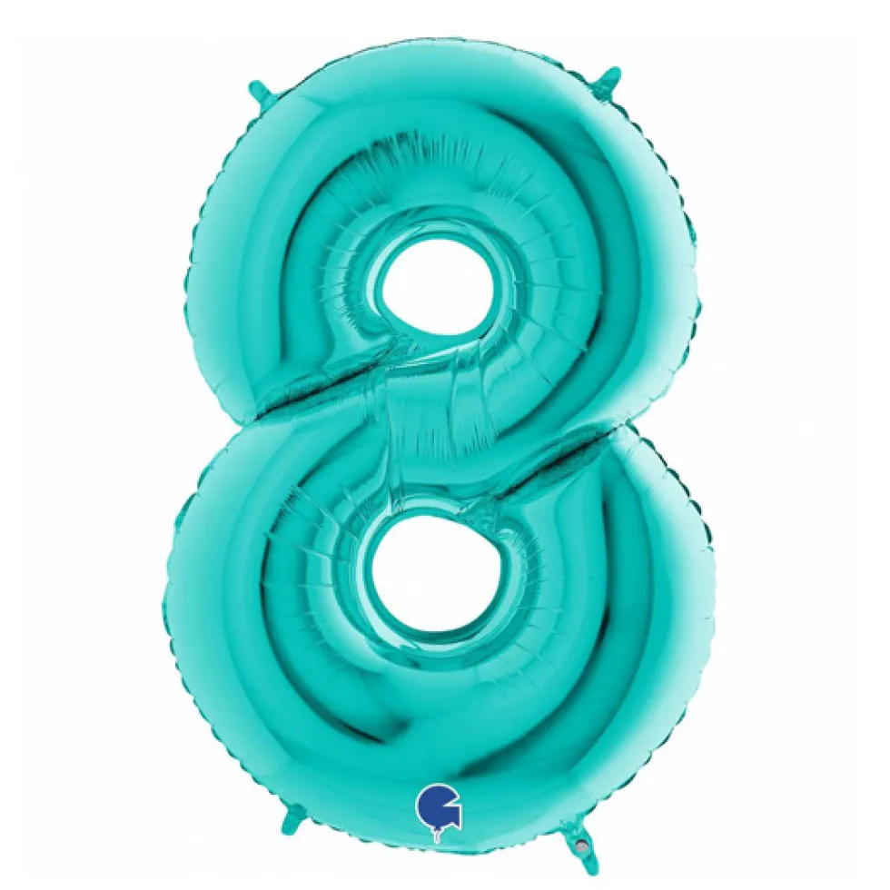 Globo Foil Número 8 Azul Turquesa 1 Metro