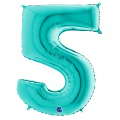 Globo Foil Número 5 Azul Turquesa 1 Metro