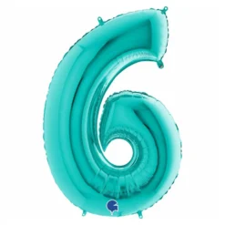 Globo Foil Número 6 Azul Turquesa 1 Metro