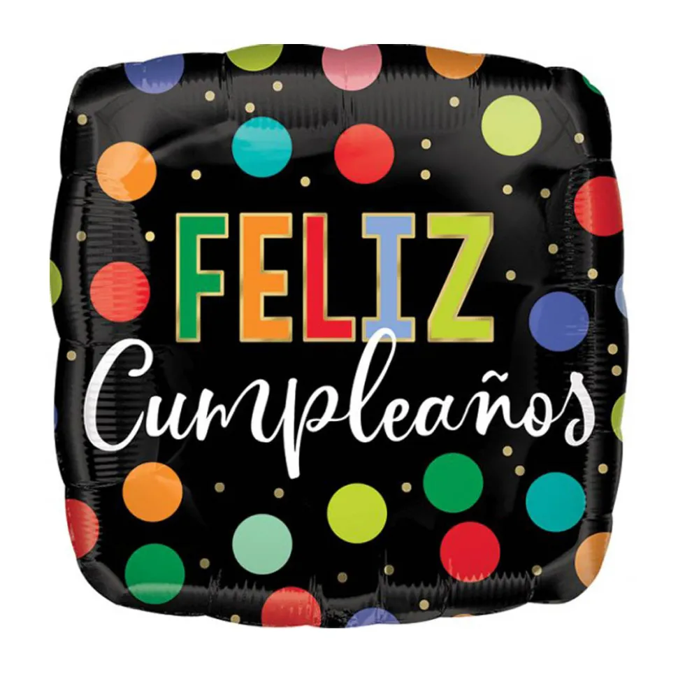 Globo Feliz Cumpleaños Cuadrado con Lunares 45 cm