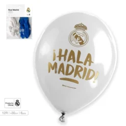 Globos Látex Blanco y Azul Hala Madrid 30 cm - 6 ud