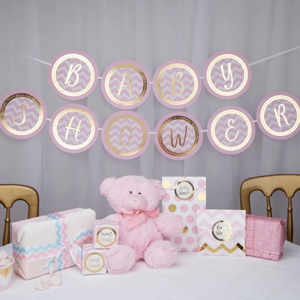 Guirnalda Baby Shower en Rosa y Dorado