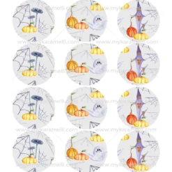 Juego 12 Impresiones Papel Comestible Halloween Modelo E 6 cm