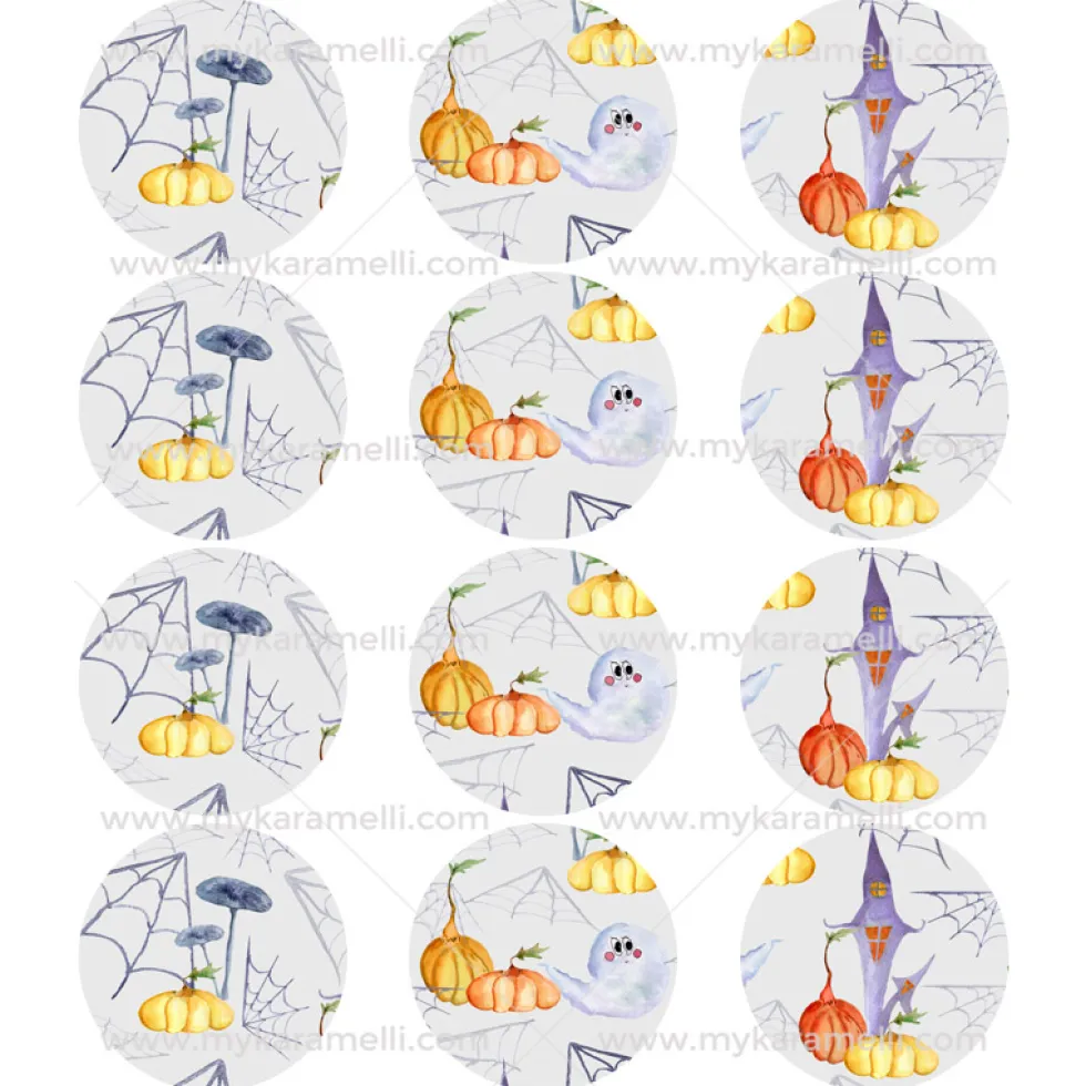 Juego 12 Impresiones Papel Comestible Halloween Modelo E 6 cm