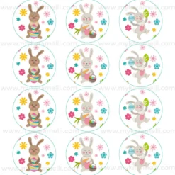 Juego 12 Impresiones Papel Comestible Conejitos de Pascua 6 cm