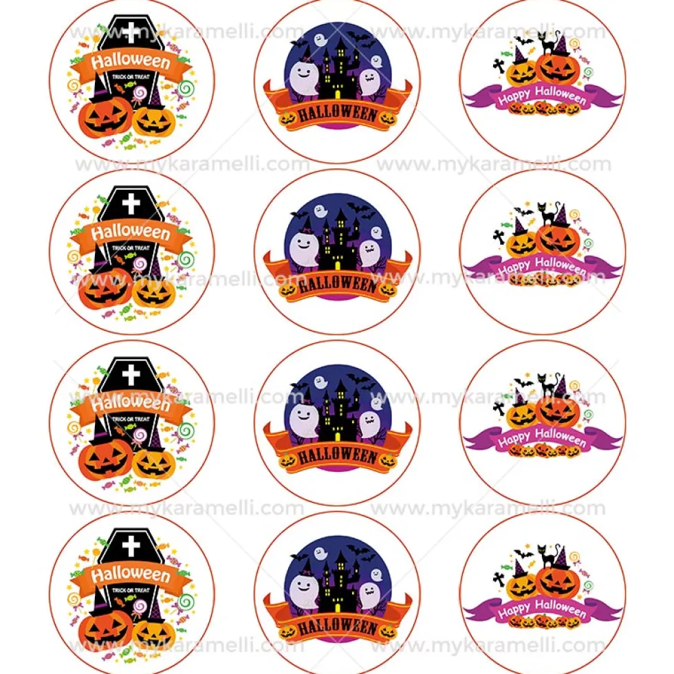 Juego 12 Impresiones Papel Comestible Dulce Halloween B 6 cm
