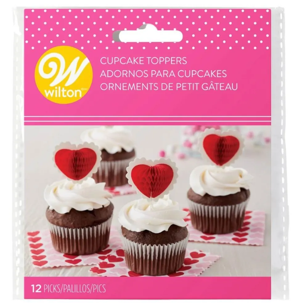 Juego de 12 toppers Nido de Abeja Corazón