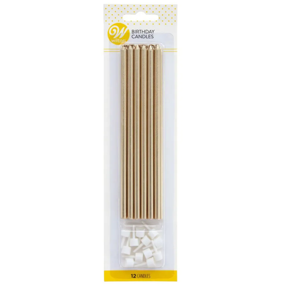Juego de 12 Velas Largas Doradas