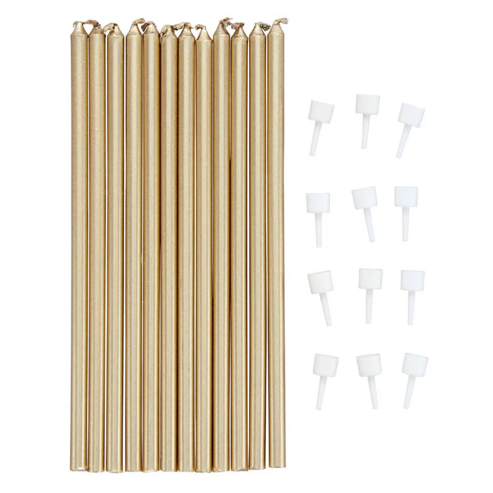 Juego de 12 Velas Largas Doradas