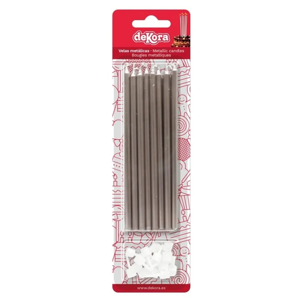 Juego de 16 Velas Metálicas color Plata 13 cm - Dekora