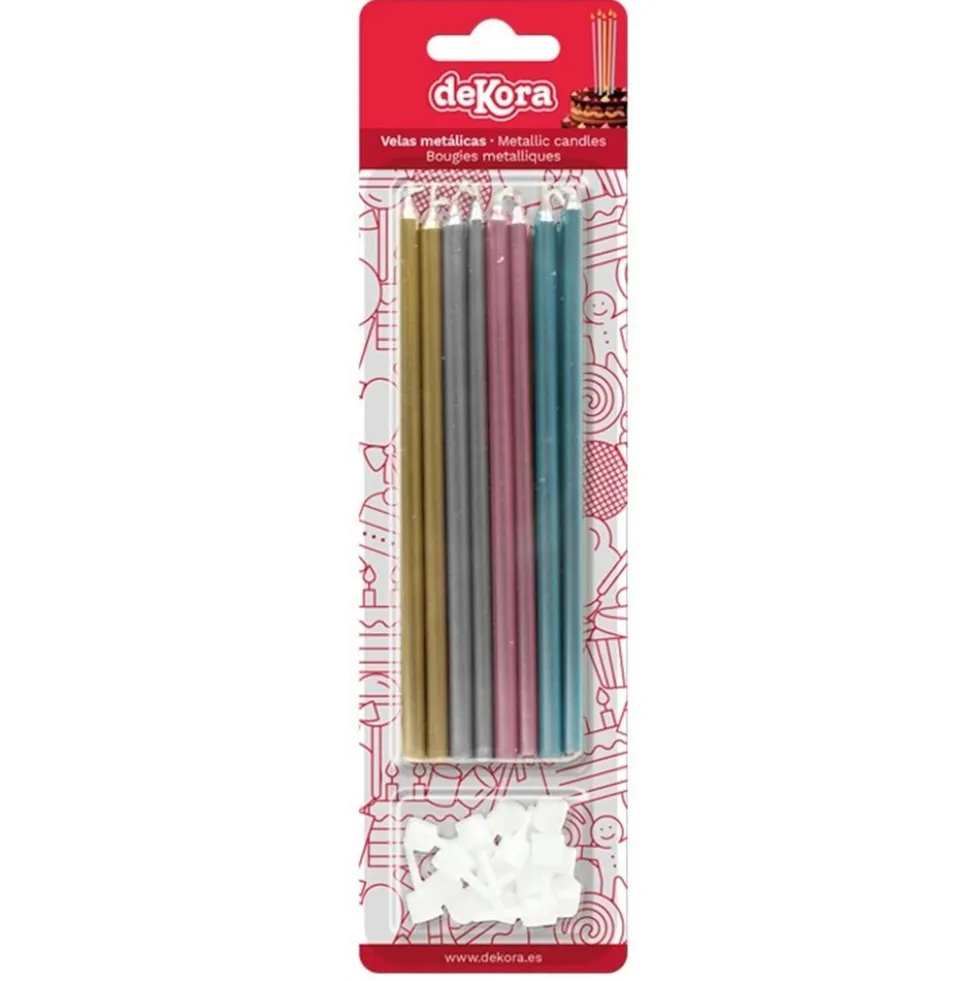 Juego de 16 Velas Metálicas color Mix 13 cm
