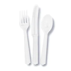 Juego de 18 Cubiertos de Plástico Blancos
