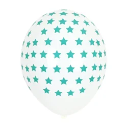 Juego de 5 globos blancos con estrellas azul turquesa