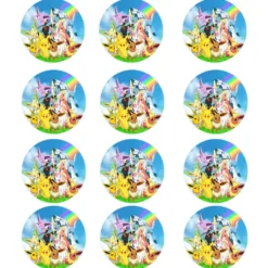 Juego de 12 Impresiones de 6 cm en Papel Comestible Pokémon Mod A