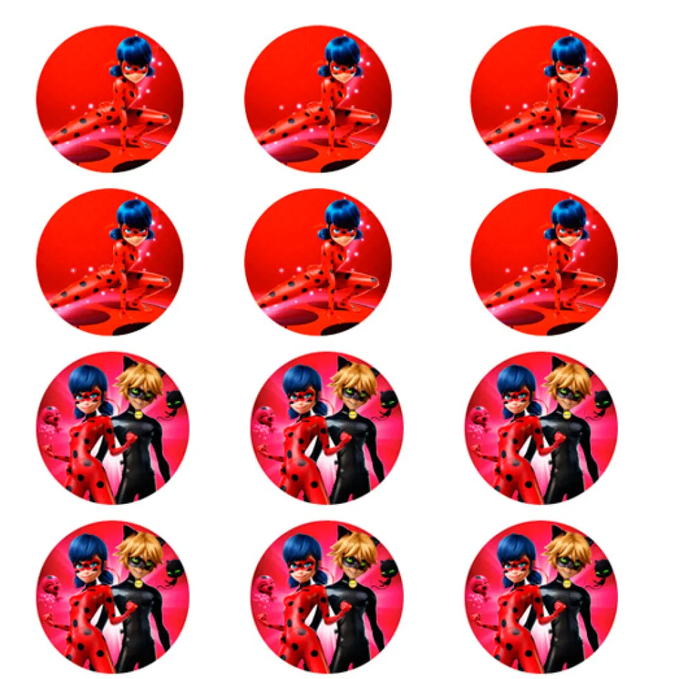 Juego de 12 Impresiones en Papel de Azúcar Ladybug