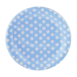 Juego de 8 platos azules con lunares blancos 23 cm
