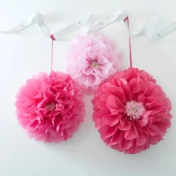 Juego de 3 Pompones Florales Rosas