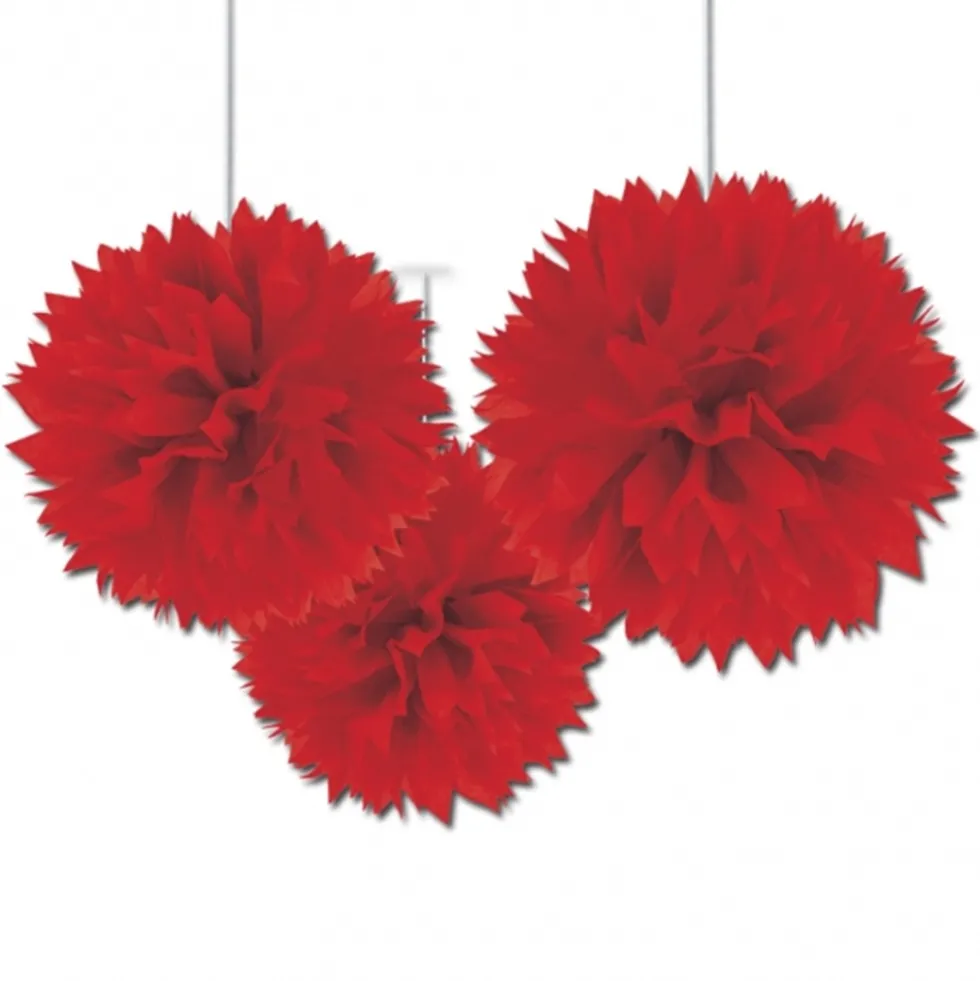 Juego de 3 Pompones Rojos 40 cm