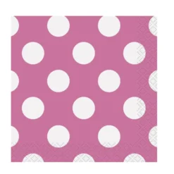 Juego de 16 servilletas de Coctail Rosas con Lunares Blancos