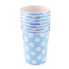 Juego de 8 vasos azules con lunares blancos