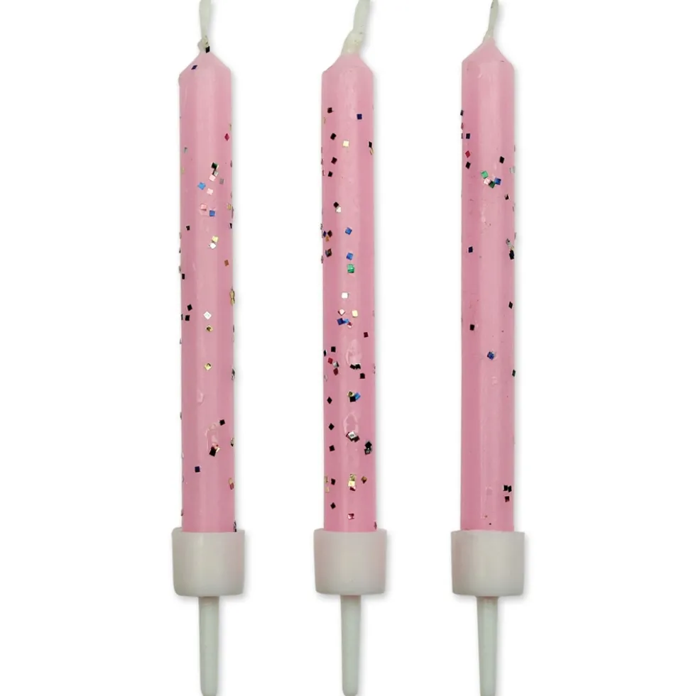 Juego de 10 Velas Rosas con Brillo