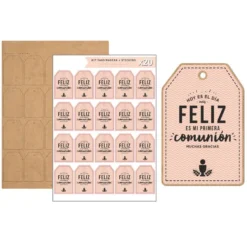 Kit de 20 Etiquetas de Madera Comunión Rosa
