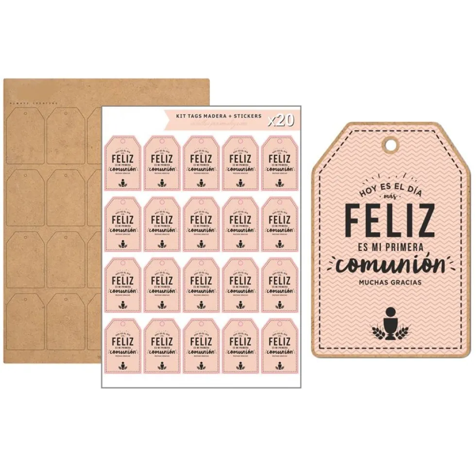 Kit de 20 Etiquetas de Madera Comunión Rosa