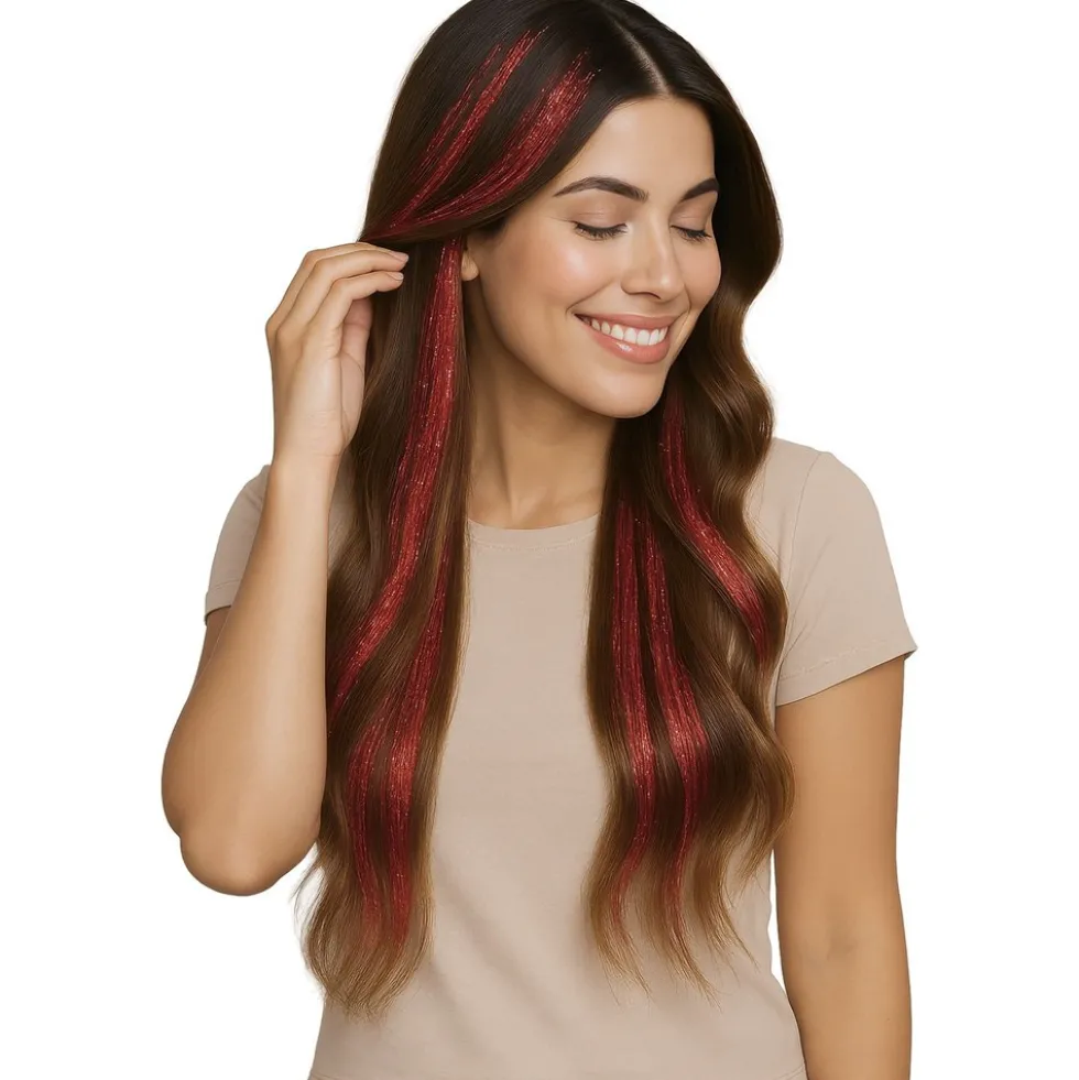 Mechones Rojos Brillantes 50 cm – Pack 3 uds