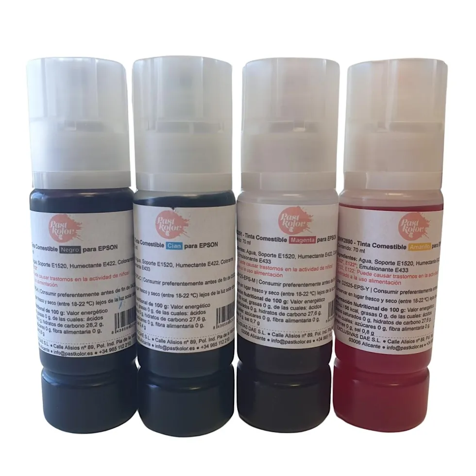 Pack 4 Botellas de Tinta Comestible para Impresora Epson - 70 ml