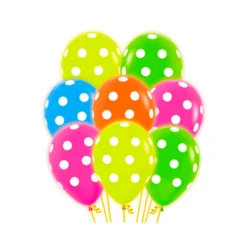 Pack de 12 Globos Neón con Lunares Blancos
