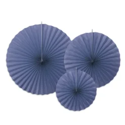 Pack de 3 Abanicos de Papel Azul Marino