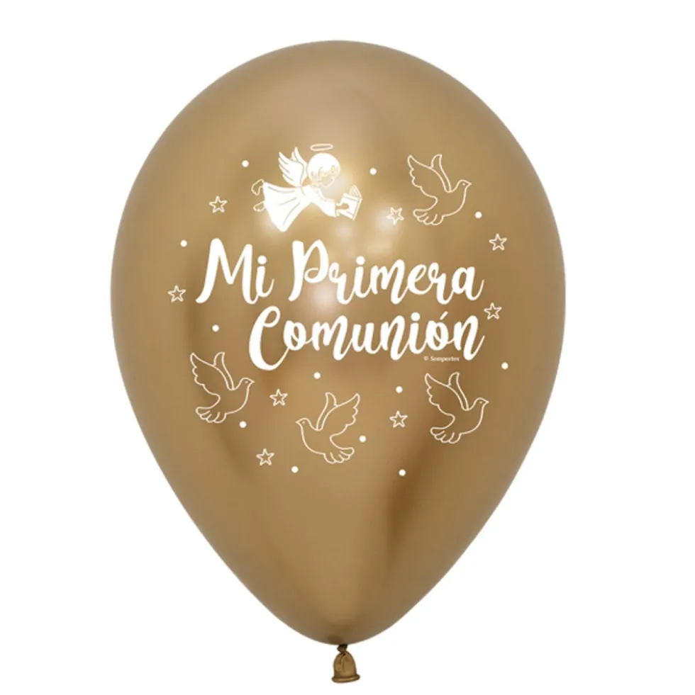 Pack de 12 Globos Reflex Dorado Comunión 30 cm